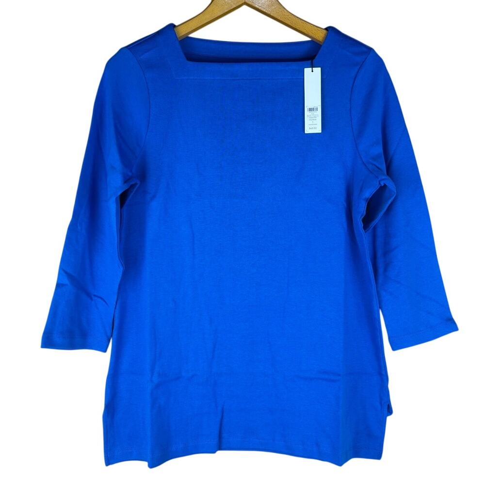 CHICOS Womens Square Neck Tunic 3/4 Sleeve Blue Sz M (Chico 1) 100% Pima Cotton